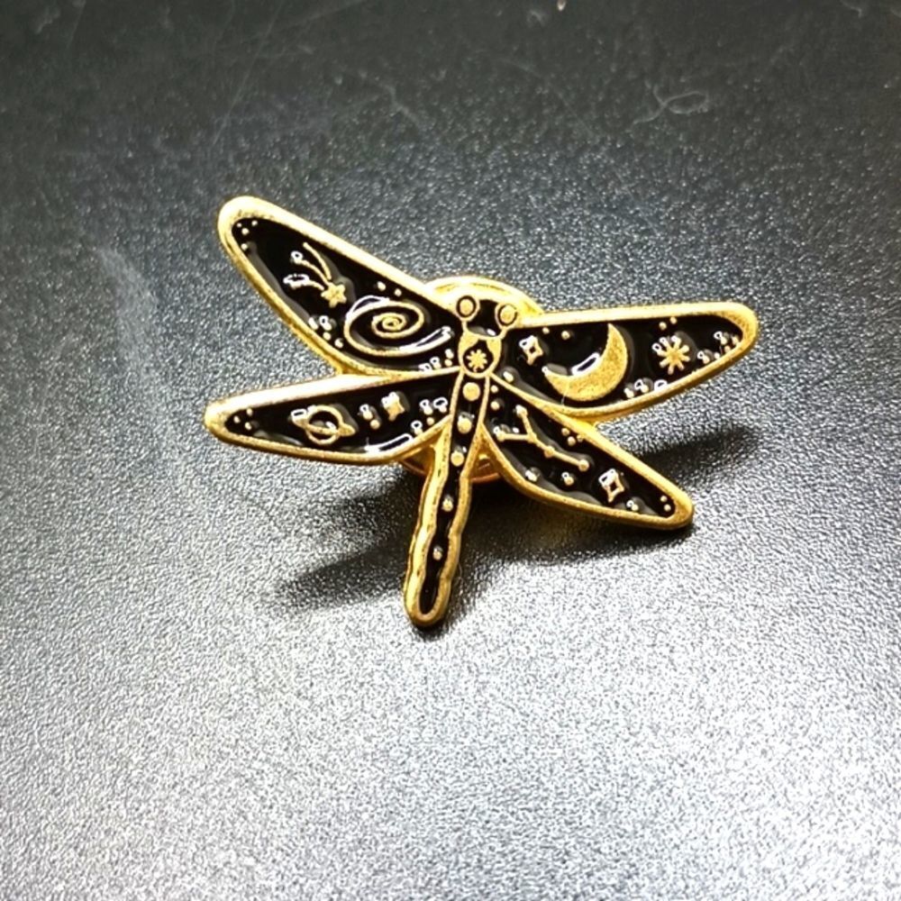DRAGONFLY pin with constellation moon and stars